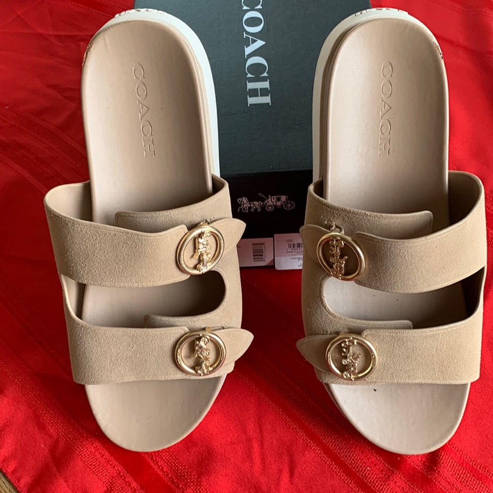 COACH GABLE SUEDE SLIDE SANDAL Gently worn Size 10 Taupe Color